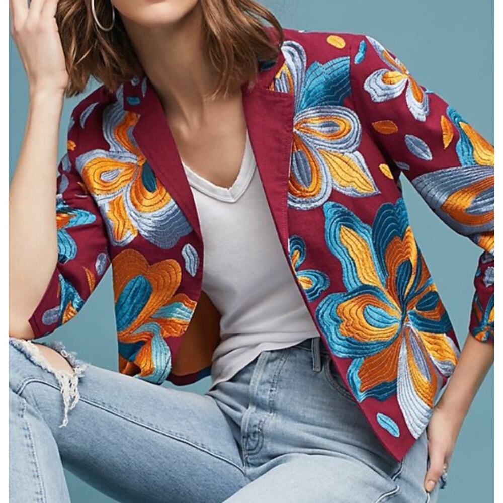 Anthropologie Floral Embroidered Jacket